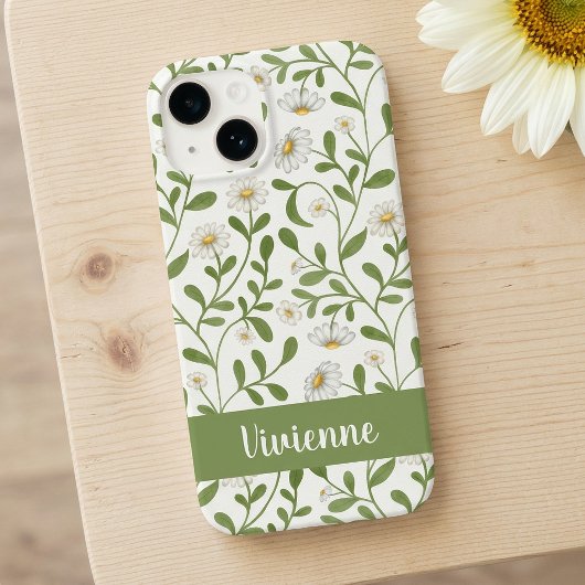 ホワイト グリーン ヒマワリ 水彩 野の花 名前 Case-Mate iPhoneケース
