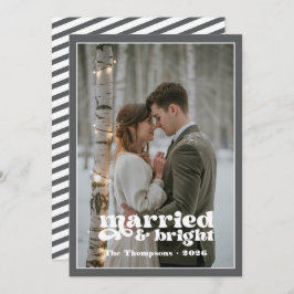 ホワイト＆グレーの新婚夫婦のクリスマス シーズンカード