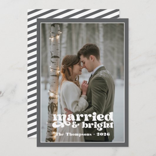 ホワイト＆グレーの新婚夫婦のクリスマス シーズンカード (正面/裏面)