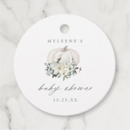 ホワイト&グレーカボチャ赤ちゃんシャワー フェイバータグ