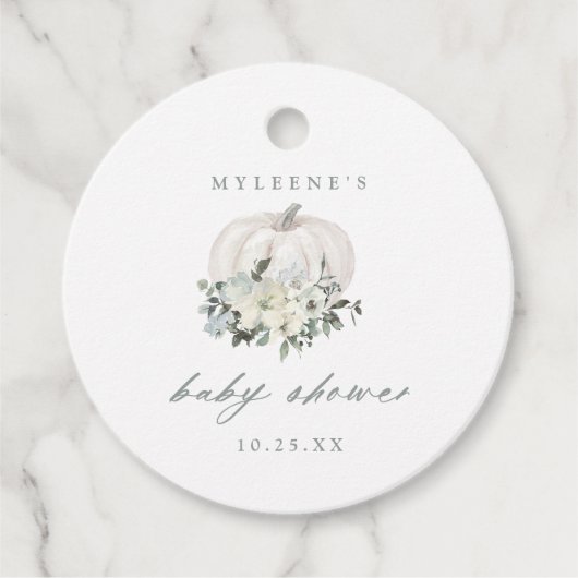 ホワイト&グレーカボチャ赤ちゃんシャワー フェイバータグ (正面)