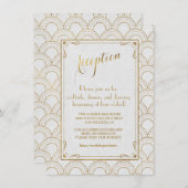 ホワイト グレートギャツビー アートデコ ゴールド レセプション 招待状 (正面/裏面)