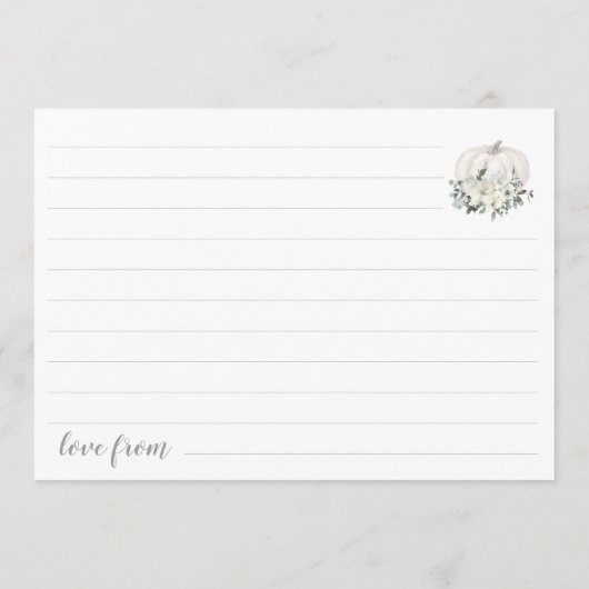 ホワイト&グレーフローラカボチャ赤ちゃんシャワー アドバイスカード (裏面)