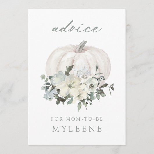 ホワイト&グレーフローラカボチャ赤ちゃんシャワー アドバイスカード (正面)