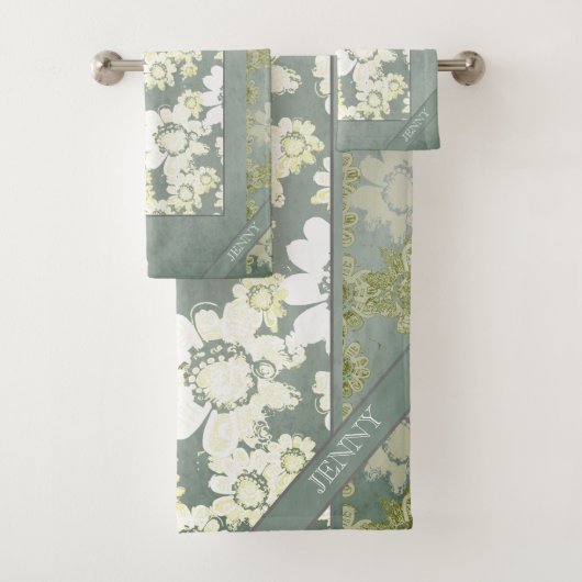 ホワイト&グレーフローラレースモノグラムバスタオル バスタオルセット (インサイチュ)