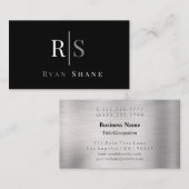 ホワイト&グレーモノグラム&名前、ブラック&シルバー 名刺 (正面/裏面)