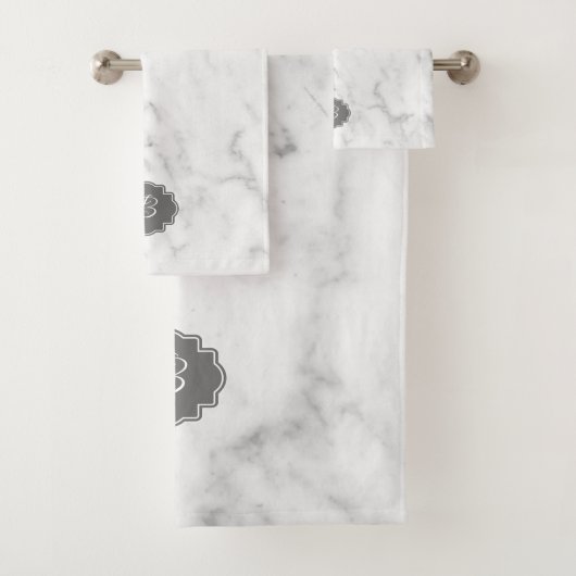 ホワイト&グレー大理石モノグラム バスタオルセット (インサイチュ)