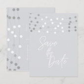 ホワイト グレー ストリング ライト モダン シック セーブ ザ デート 案内ポストカード (正面/裏面)