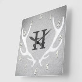 ホワイト&グ素朴レーディア〔雄ジカの〕枝角バーラップカントリー スクエア壁時計 (傾斜)