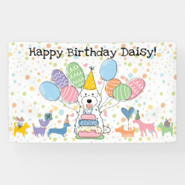 ホワイト コッカプー キャバプー 犬の誕生日パーティー 横断幕