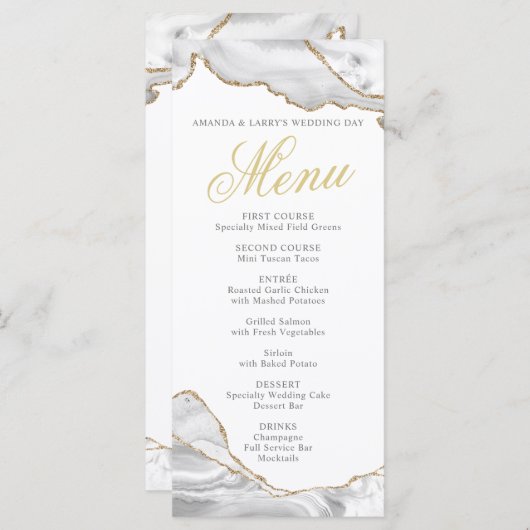 ホワイト&ゴールドのアゲート メニューカード メニュー (正面/裏面)