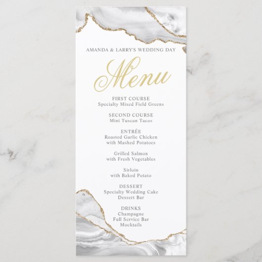 ホワイト&ゴールドのアゲート メニューカード メニュー (正面)