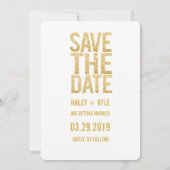 ホワイト＆ゴールドのグリッター Save the Date タイポグラフィ 招待状 (裏面)