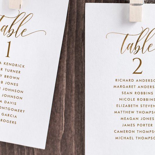 ホワイト&ゴールドのゲスト名入り席次カード