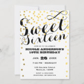 ホワイト＆ゴールドのコンフェッティーフォイル スウィート16 シックスティーン 招待状 (正面)