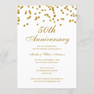 ホワイト&ゴールドのコンフェッティ 50周年結婚記念日 招待状