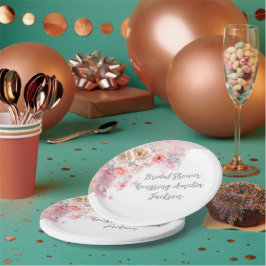 ホワイト＆ゴールドの水彩画の結婚前お披露目パーティーの招待状 ペーパープレート