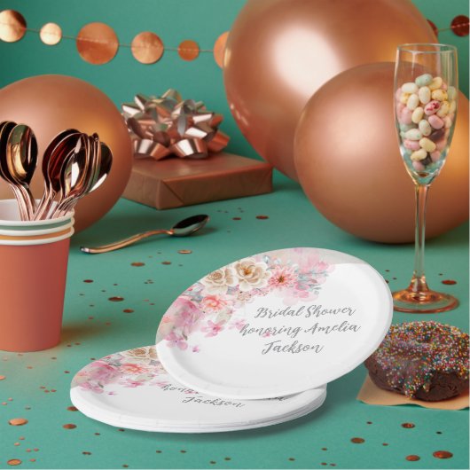 ホワイト＆ゴールドの水彩画の結婚前お披露目パーティーの招待状 ペーパープレート (複数)