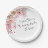 ホワイト＆ゴールドの水彩画 ブライダルシャワーの招待状 ペーパープレート (正面)