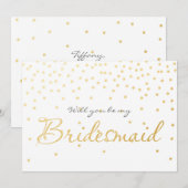 ホワイト&ゴールドの箔のコンフェッティドット 花嫁の介添え人 カード (正面/裏面)