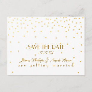 ホワイト＆ゴールドの箔ドット Save The Date ポストカード