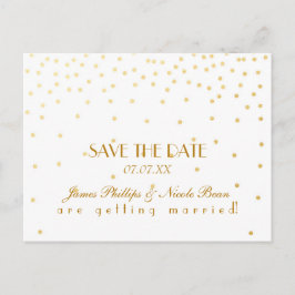 ホワイト＆ゴールドの箔ドット Save The Date ポストカード