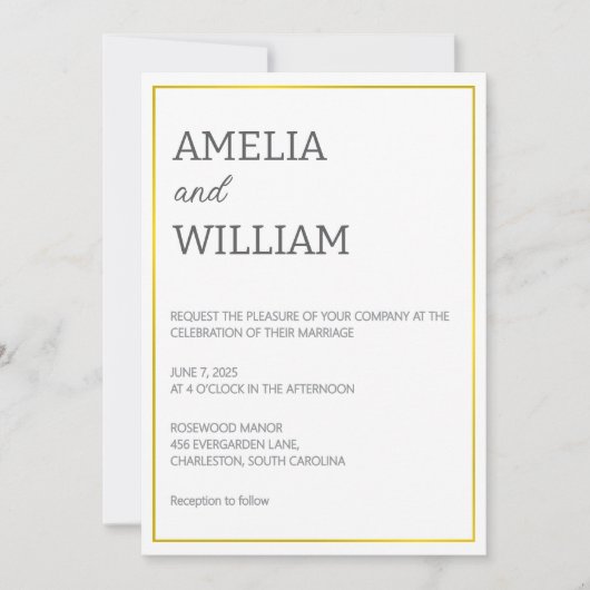 ホワイト＆ゴールドの結婚式招待状テンプレート 招待状 (正面)