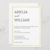 ホワイト＆ゴールドの結婚式招待状テンプレート 招待状 (正面/裏面)