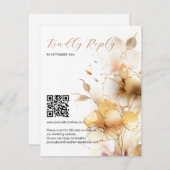 ホワイト＆ゴールドの花のウェディング 出欠カード (正面/裏面)