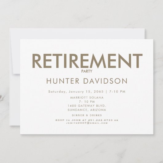 ホワイト&ゴールドの退職パーティー 招待状 (正面)