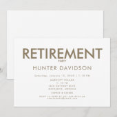 ホワイト&ゴールドの退職パーティー 招待状 (正面/裏面)