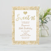 ホワイト＆ゴールドハートのゴージャスなSweet16パーティー招待状 招待状 (スタンド正面)