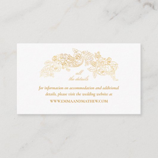 ホワイト&ゴールドフェイク・フォイル・バロックの結婚ウェブサイト エンクロージャーカード (正面)