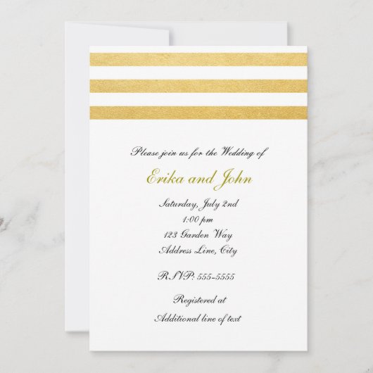 ホワイト&ゴールドフォイルシストライプのック結婚式招待状 招待状 (正面)