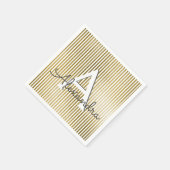 ホワイト&ゴールドフォイルストライプのモノグラム誕生日 スタンダードカクテルナプキン (角)