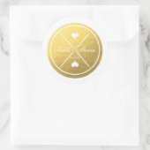 ホワイト&ゴールドフォイルハートラウンド結婚のステッカー ラウンドシール (バッグ)