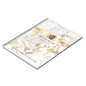 ホワイト/ゴールド大理石、名前＆イニシャル、職業 ノートブック (左側)