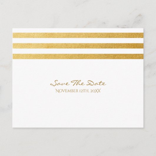 ホワイト×ゴールド箔ストライプ Save The Date ポストカード (正面)