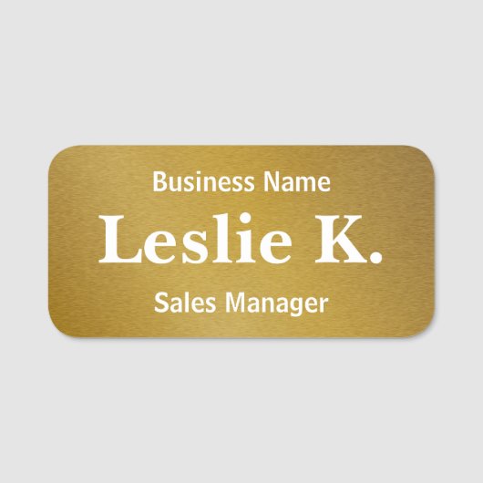 ホワイト&ゴールド調のネームタイトル・ビジネスネーム 名札 (正面)