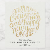 ホワイト&ゴールド クリスマス&ハッピーニューイヤーのタイポグラフィ ワインラベル (シングルラベル)