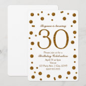 ホワイト×ゴールド グリッター ドット 30歳の誕生日パーティー 招待状 (正面/裏面)