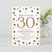 ホワイト×ゴールド グリッター ドット 30歳の誕生日パーティー 招待状 (スタンド正面)