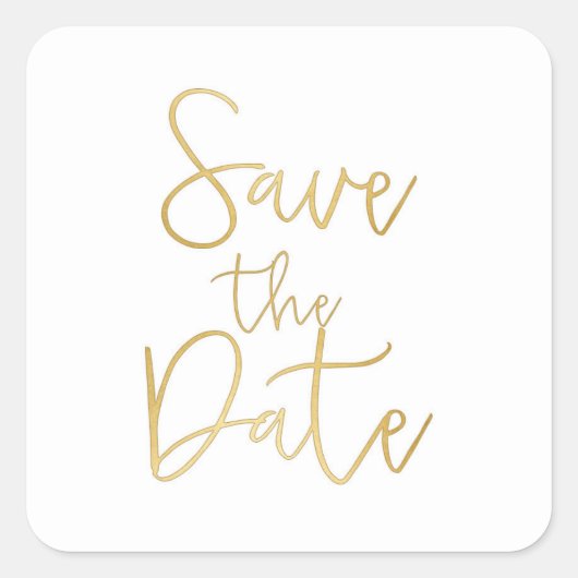ホワイト×ゴールド スクリプト体 SAVE THE DATE ステッカー (正面)
