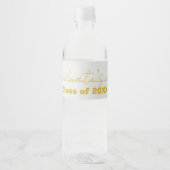 ホワイト ゴールド スクリプト 卒業 水ボトル ラベル (正面)