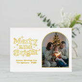 ホワイト＆ゴールド モダン レトロ クリスマス フォト 箔シーズンカード (立ち正面)