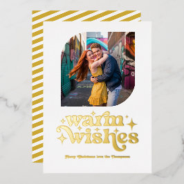 ホワイト＆ゴールド モダン レトロ クリスマス フォト 箔シーズンカード