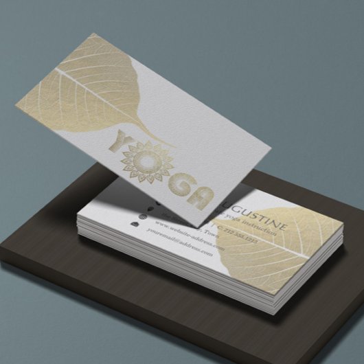 ホワイト&ゴールド ヨガ メディテーション マンダラ ボディ リーフ 名刺