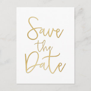 ホワイト＆ゴールド SAVE THE DATE モダン スクリプト ポストカード