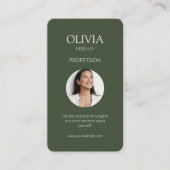 ホワイト/シックなダークセージ緑の写真ソーシャルQRコード 名刺 (正面)