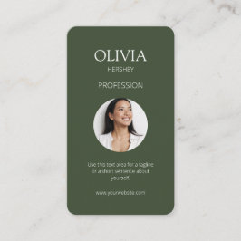 ホワイト/シックなダークセージ緑の写真ソーシャルQRコード 名刺